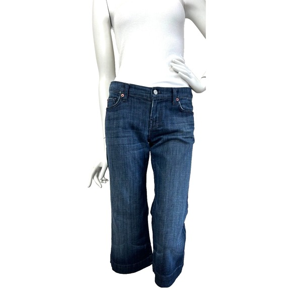 7 for all Mankind Denim Jean Dojo Crop Stretch Darker Blue Made USA 29 VGUC - Picture 1 of 10